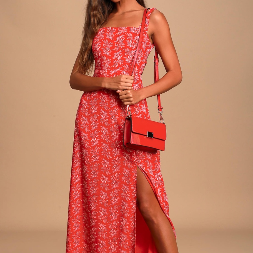 Lulu's Red Floral Maxi Dress - Picture 4 of 7
